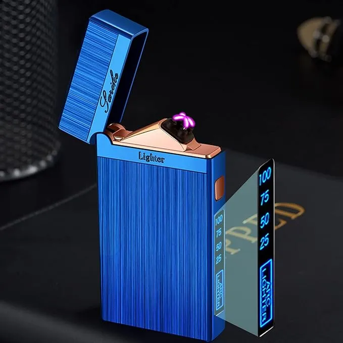 Electric Lighter, Plasma Dual Arc Lighter, USB Rechargeable Lighter, Windproof Flameless Lighter, Pocket Metal Lighter with LED Battery Indication for Candles, Incense, Camping (Blue)