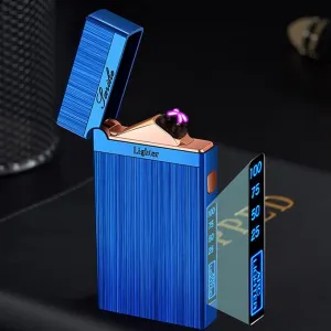 Electric Lighter, Plasma Dual Arc Lighter, USB Rechargeable Lighter, Windproof Flameless Lighter, Pocket Metal Lighter with LED Battery Indication for Candles, Incense, Camping (Blue)