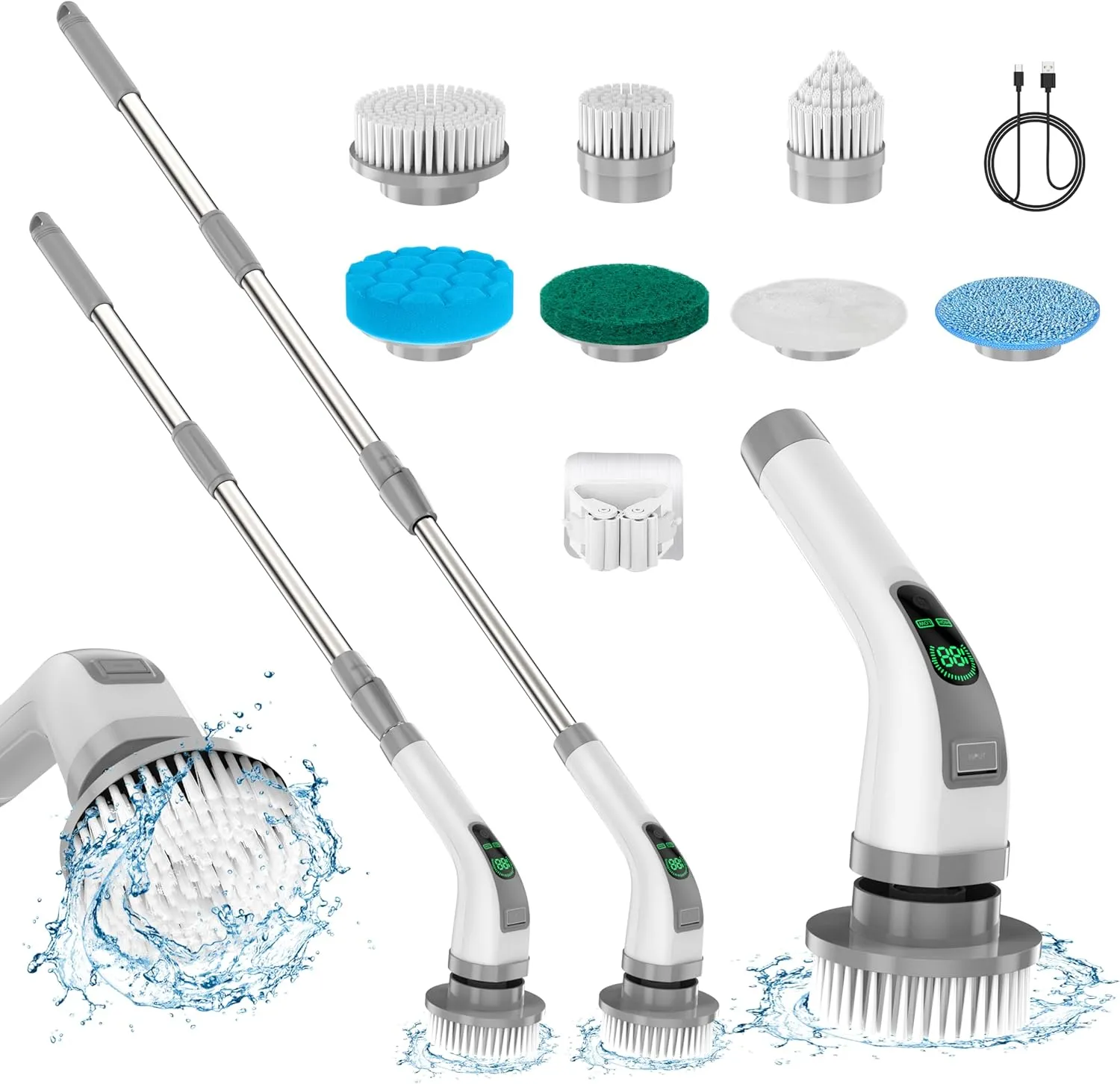 Electric Spin Scrubber, 2025 Upgrade 7 in 1 Electric Cleaning Brush,360RPM Powerful Cleaning, 1.5H Bathroom Scrubber Dual Speed with Extension Arm for Kitchen, Car, Tile, Wall, Floor, Shower