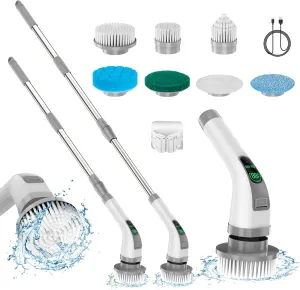 Electric Spin Scrubber, 2025 Upgrade 7 in 1 Electric Cleaning Brush,360RPM Powerful Cleaning, 1.5H Bathroom Scrubber Dual Speed with Extension Arm for Kitchen, Car, Tile, Wall, Floor, Shower