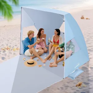 Elegear Beach Tent Sun Shelter for 4/5 Person, 1 Second Setup Pop Up Beach Tent with UPF 50  UV Protection, Beach Umbrella Portable Double Silver Coating Beach Cabana Canopy Sun Shade Shelter - Blue