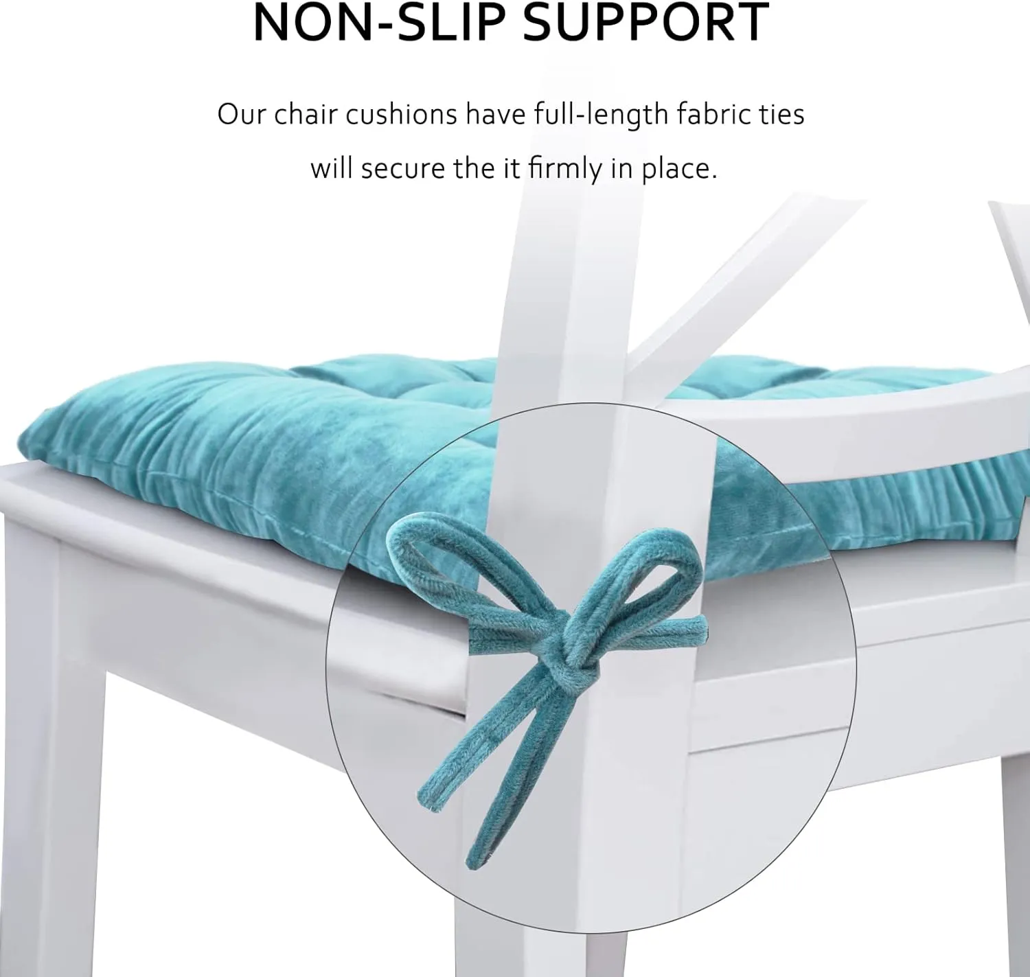 ELFJOY 4 Pack Chair Cushions for Dining Chairs Chair Pads Cushion for Kitchen Office Tufted Square Seat Cushion with Ties (16" Blue Velvet)