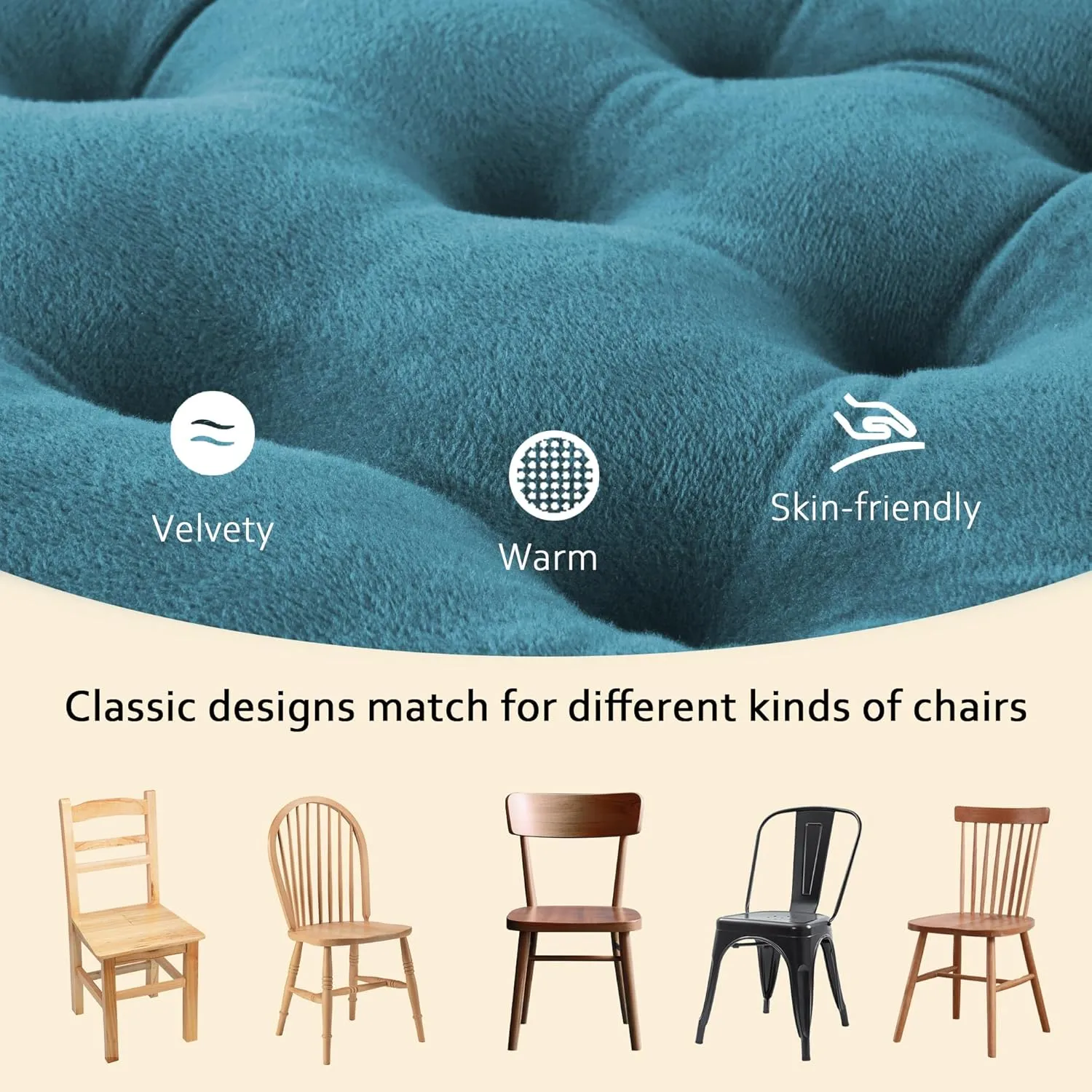 ELFJOY 4 Pack Chair Cushions for Dining Chairs Chair Pads Cushion for Kitchen Office Tufted Square Seat Cushion with Ties (16" Blue Velvet)