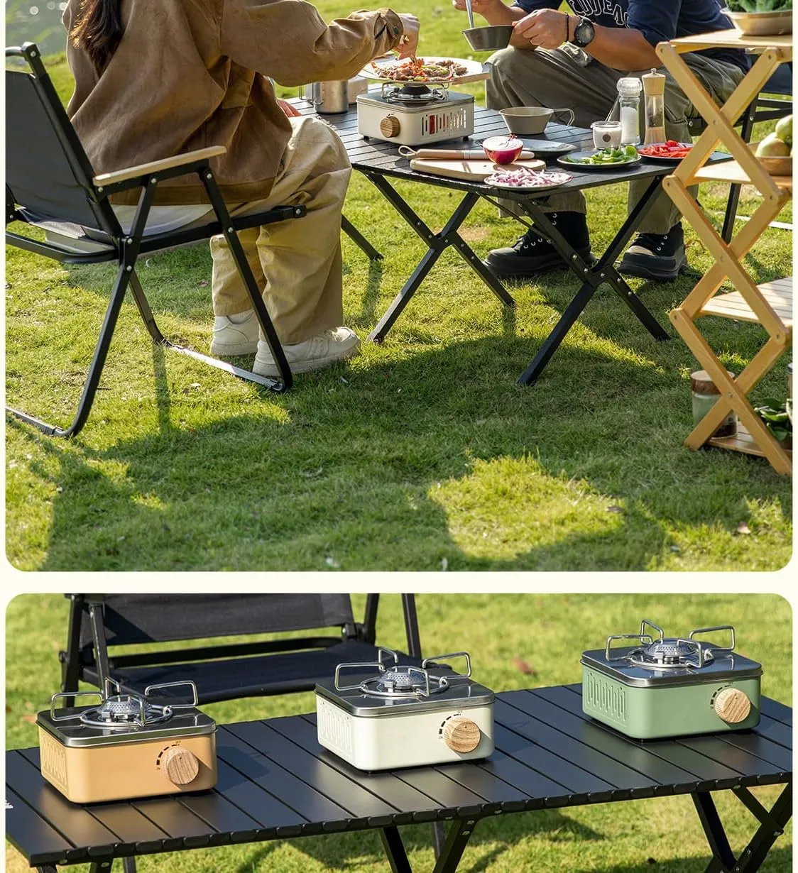 [Ellniges]【Mini G Stove】2-in-1 Cam ware & Hter, Compact esign with Stable Be | Hi-Efficiency Ouoor tane for BBQ, Fishing, Festivals (lit &)