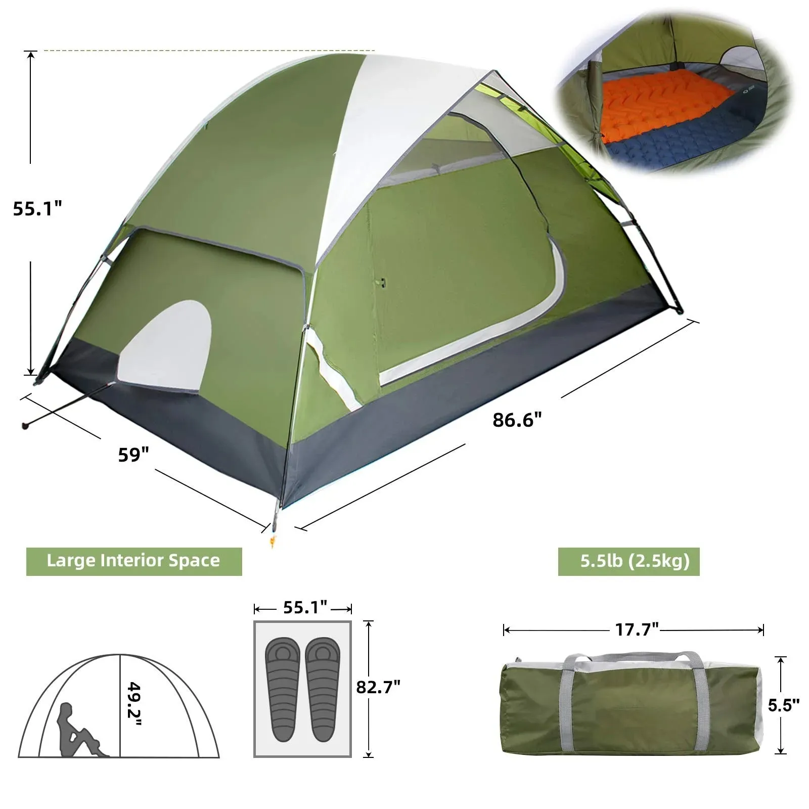 Emergency Prep Tent - Ultralight 5lb Waterproof Shelter for Camping & Bug-Out Bags