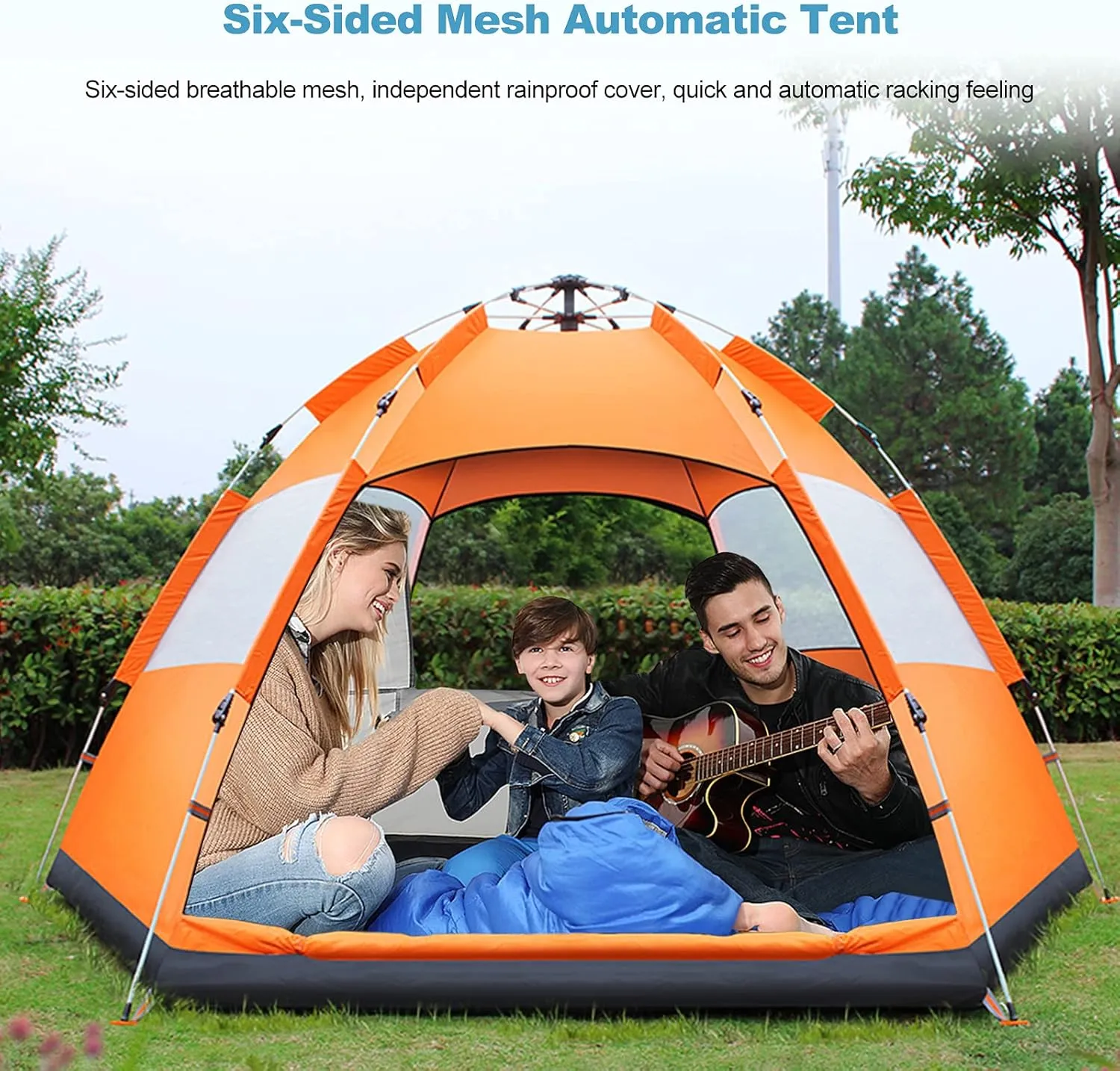 Ergocar Camping Tent 210T PU Cloth Waterproof Windproof Dome Tent, 3 to 4 Man Ultraligh Ventilated Pop up Tent for Family, Hiking, Backpacking & Fishing
