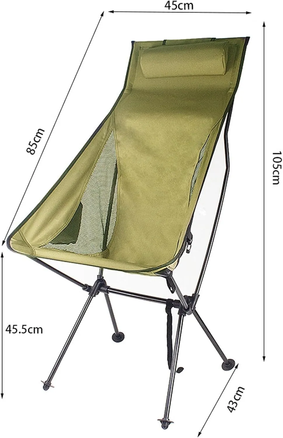Ergonomic Camping Chair, Outdoor Folding Moon Chair with Headrest Side Pocket Aluminum Alloy Frame Collapsible Chair for Camping Backpacking Hiking Black