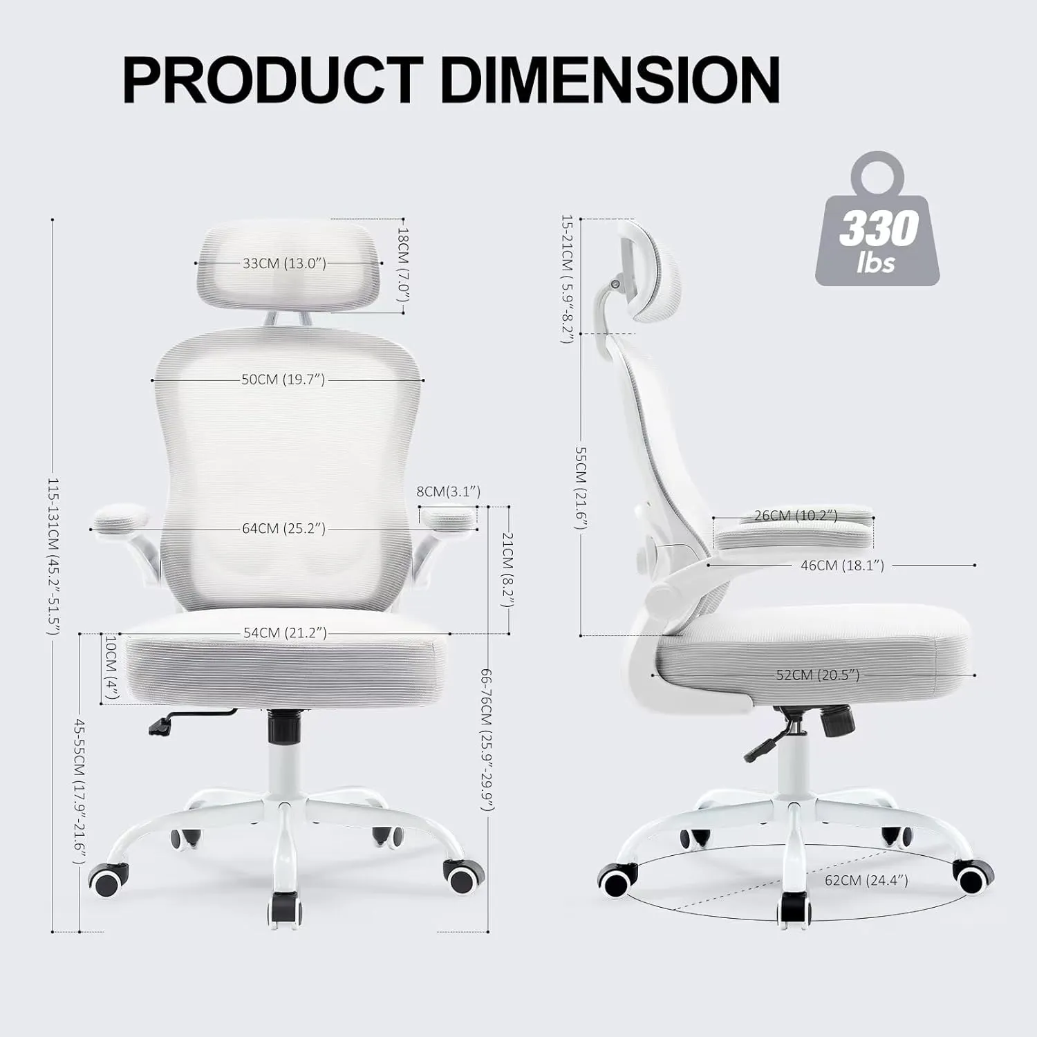 Ergonomic Office Chair,Ultra Thick Office Desk Chair with Adjustable Lumbar Support and Headrest,Spring Cushion,Rocking Function,Flip-up arms,Mesh Computer Chair for Home Office,Grey
