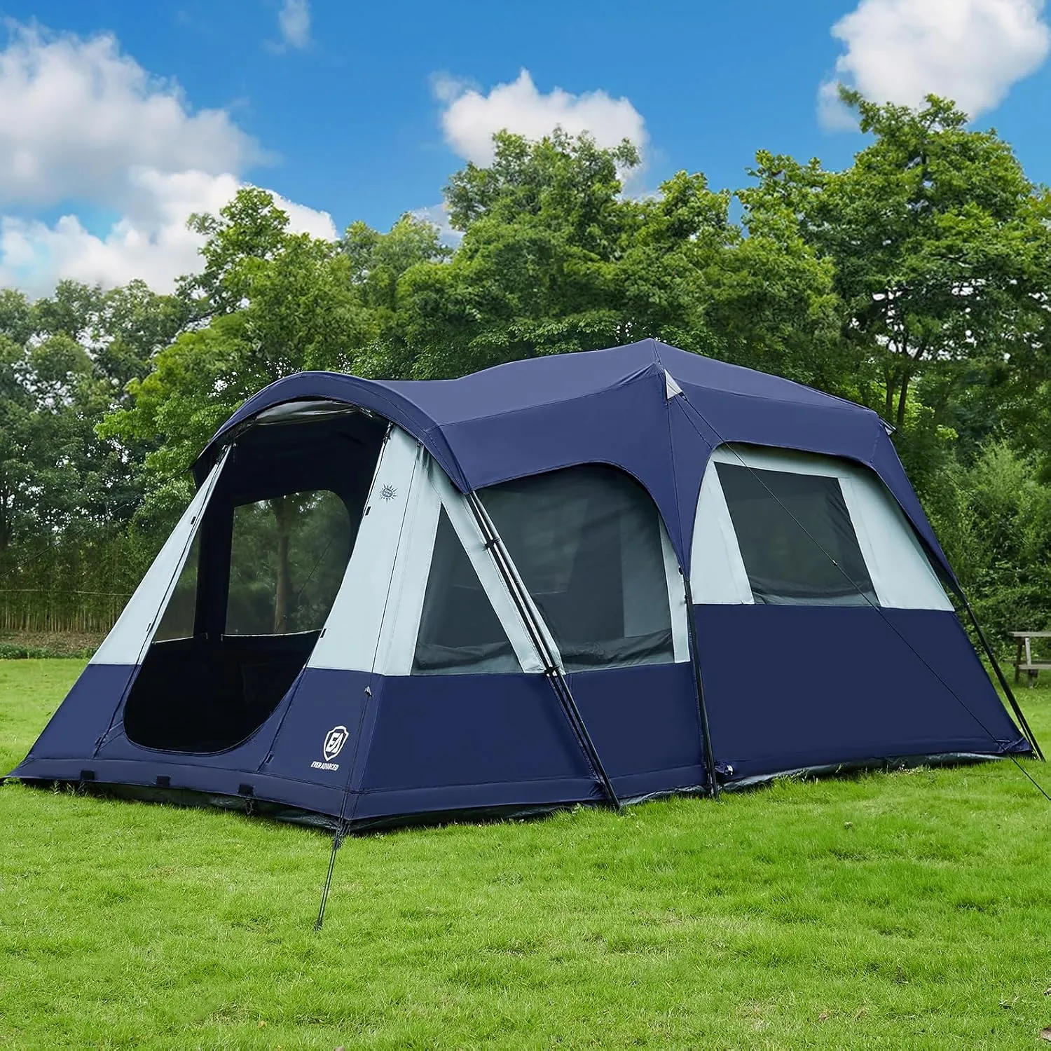 EVER ADVANCED 8 Person Blackout Cabin Tent, Camping Tent with Multi Room, Family Tent with Extra Porch and Rainfly, 2 Rooms Huge Portable Tent with Carry Bag, Water Resistant