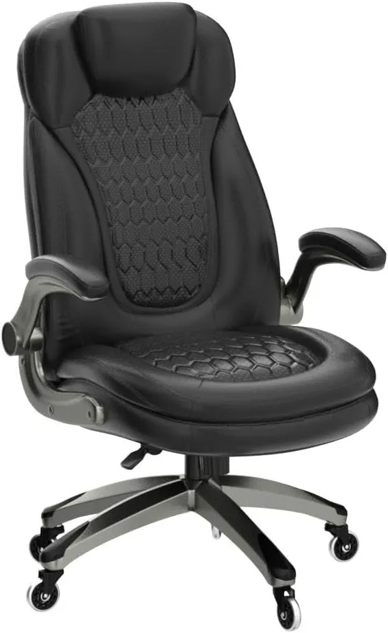 Executive Office Chair-Ergonomic Computer Desk Chair, High Back Leather Chair with Padded Flip-up Arms, Swivel Home Office Chair Upgraded Caster-Black