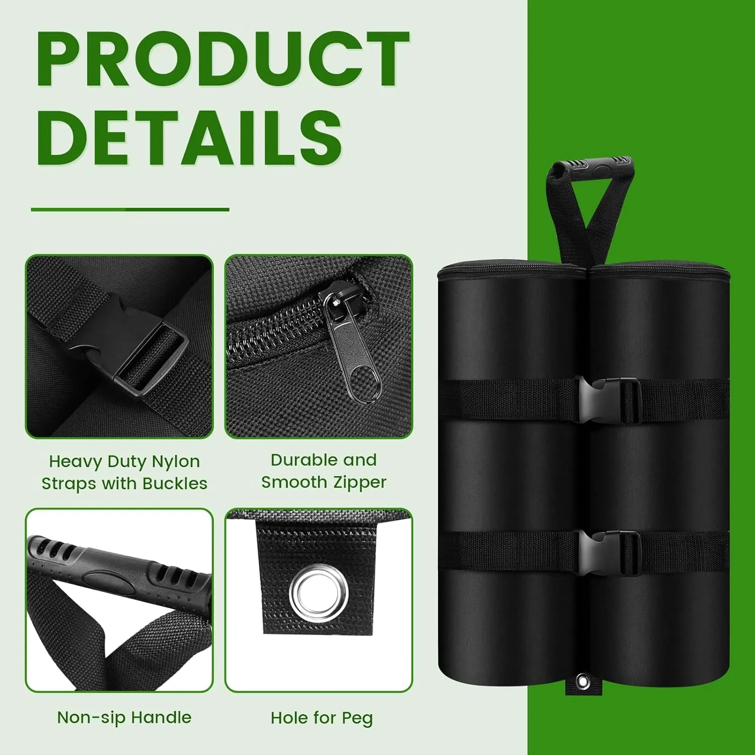 Extra 320 LBS Canopy Weights Sand Bags Set of 4, Plug Size Heavy Duty Tent Leg Sandbag for Outdoor Sun Shelter, Gazebo, Patio Umbrella (Black, 80 Lbs x 4)