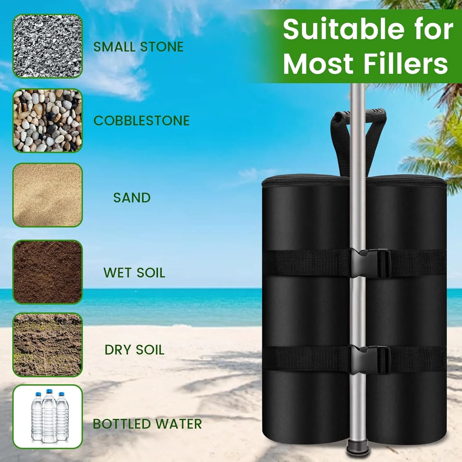 Extra 320 LBS Canopy Weights Sand Bags Set of 4, Plug Size Heavy Duty Tent Leg Sandbag for Outdoor Sun Shelter, Gazebo, Patio Umbrella (Black, 80 Lbs x 4)