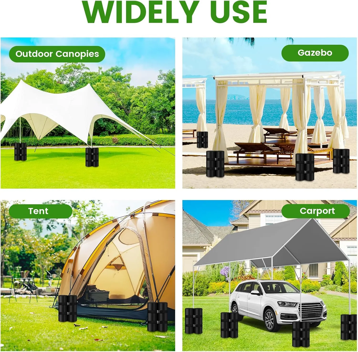 Extra 320 LBS Canopy Weights Sand Bags Set of 4, Plug Size Heavy Duty Tent Leg Sandbag for Outdoor Sun Shelter, Gazebo, Patio Umbrella (Black, 80 Lbs x 4)