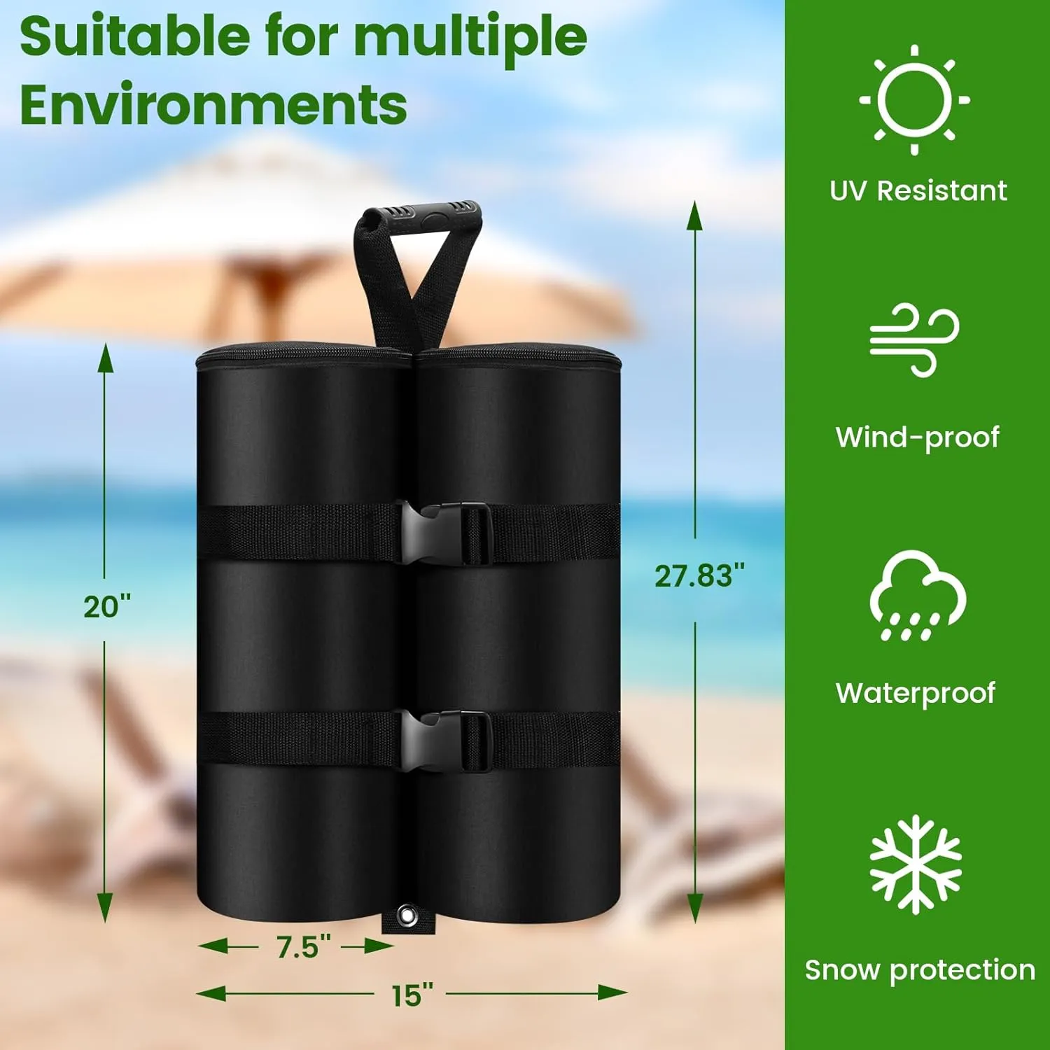 Extra 320 LBS Canopy Weights Sand Bags Set of 4, Plug Size Heavy Duty Tent Leg Sandbag for Outdoor Sun Shelter, Gazebo, Patio Umbrella (Black, 80 Lbs x 4)