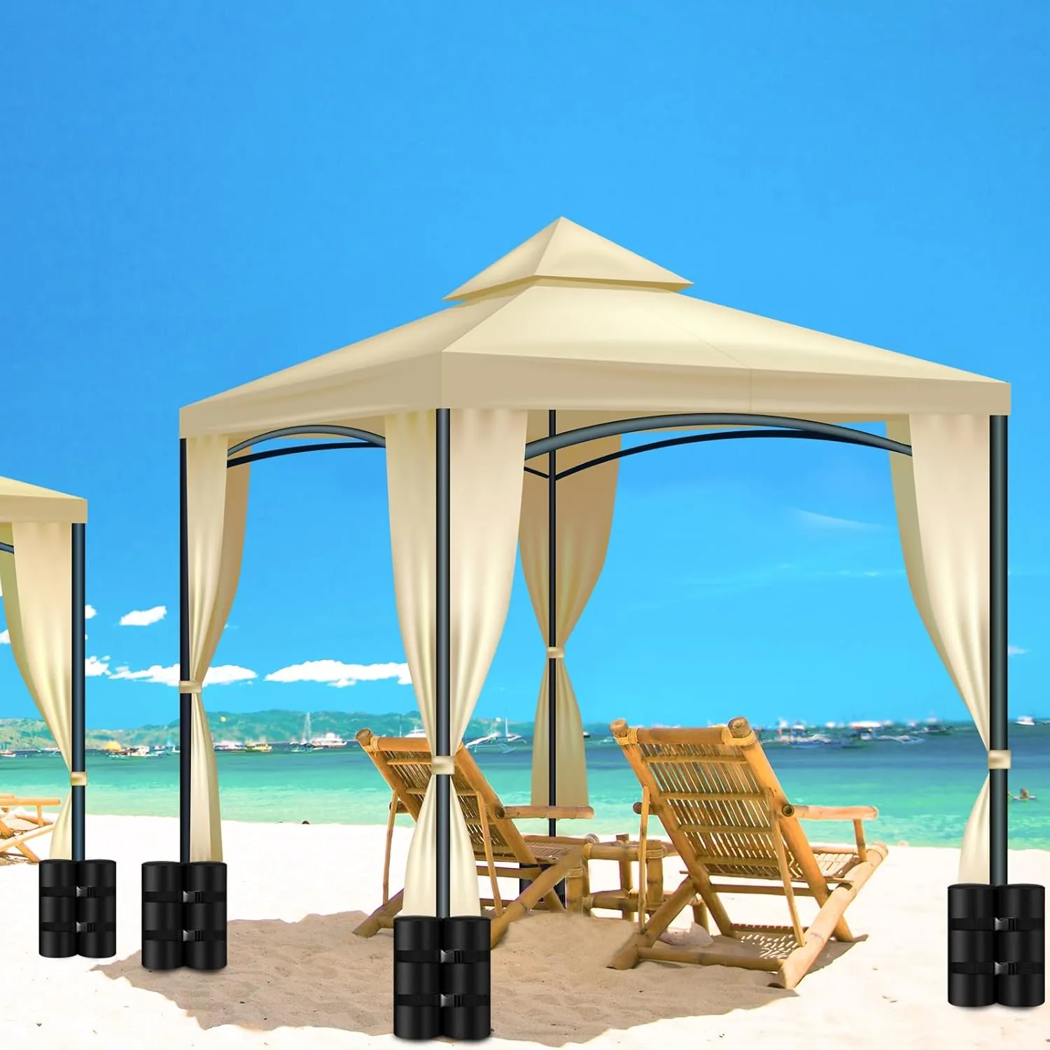 Extra 320 LBS Canopy Weights Sand Bags Set of 4, Plug Size Heavy Duty Tent Leg Sandbag for Outdoor Sun Shelter, Gazebo, Patio Umbrella (Black, 80 Lbs x 4)