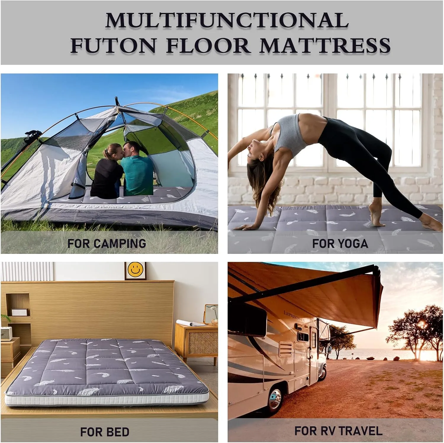 Extra Thick Futon Folding Roll Up Mattress, Padded Japanese Shikibuton Sleeping Pad, Foldable Camping Portable Bed Mattress Topper, Floor Lounger Guest Bed