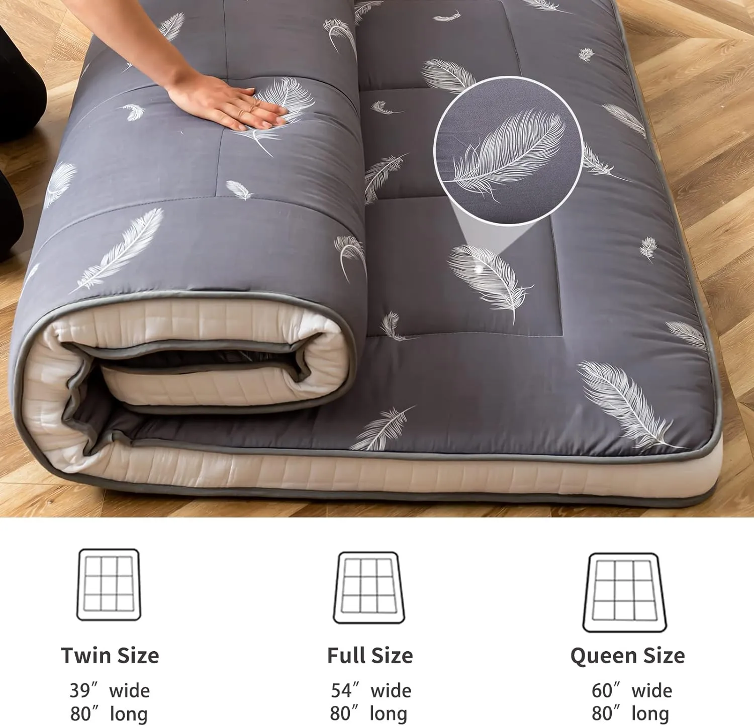 Extra Thick Futon Folding Roll Up Mattress, Padded Japanese Shikibuton Sleeping Pad, Foldable Camping Portable Bed Mattress Topper, Floor Lounger Guest Bed