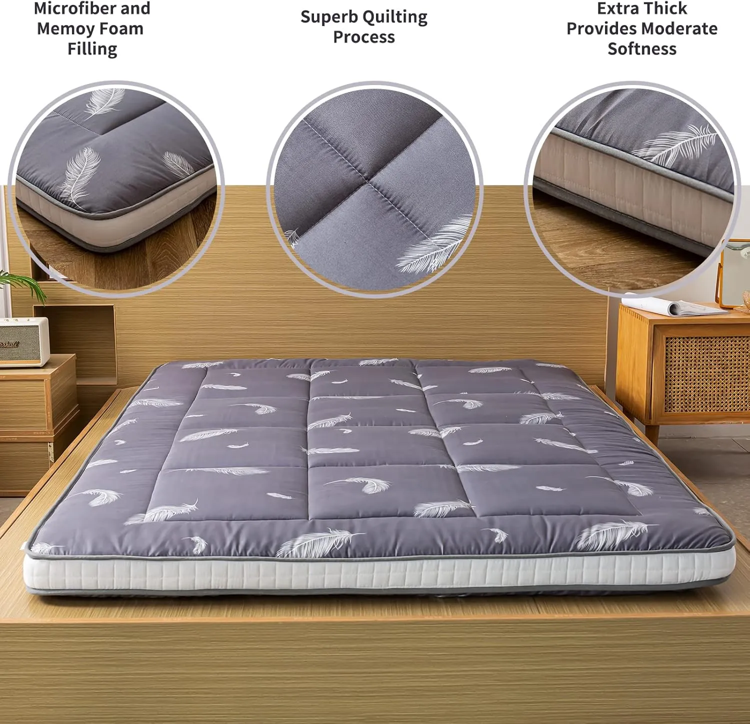 Extra Thick Futon Folding Roll Up Mattress, Padded Japanese Shikibuton Sleeping Pad, Foldable Camping Portable Bed Mattress Topper, Floor Lounger Guest Bed
