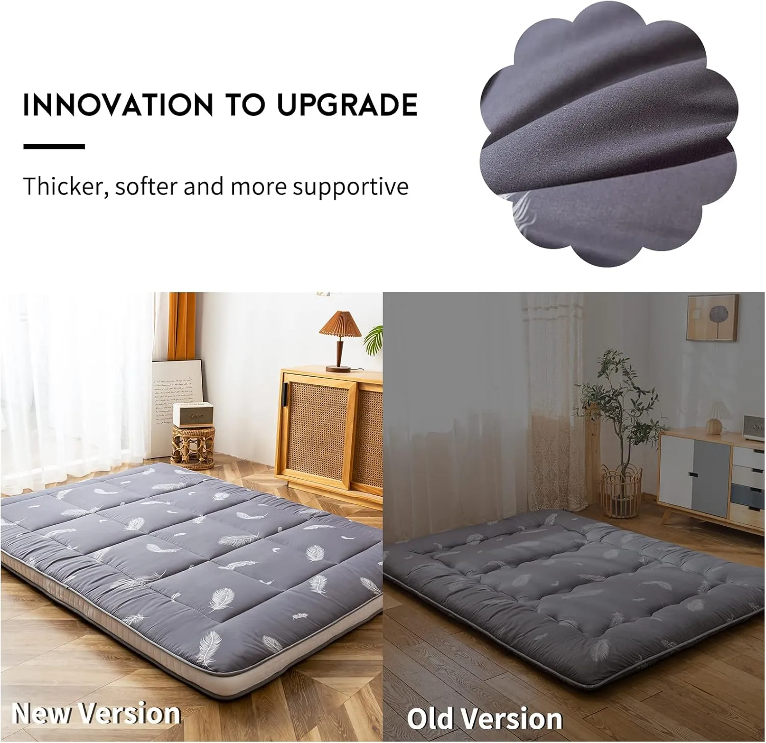 Extra Thick Futon Folding Roll Up Mattress, Padded Japanese Shikibuton Sleeping Pad, Foldable Camping Portable Bed Mattress Topper, Floor Lounger Guest Bed