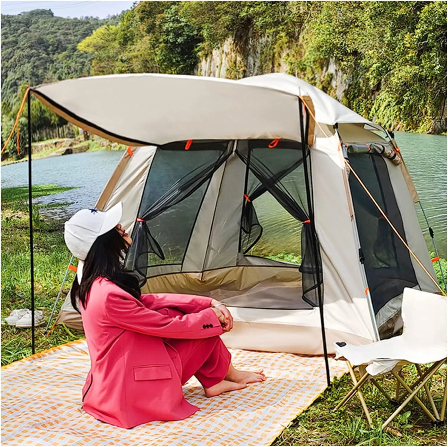 Family Camping Tent 4 People Waterproof, Easy Tents to Put Up Firm and Stable Pop Up Festival Tent for Family Camping,Hiking Party