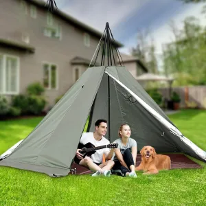 Family Camping Tent, Adults 4 Season Canvas Indian Pyramid Tent Outdoor Bell Teepee Tent with Double Door Waterproof,and Windprooffor Camping,Hiking and Fishing