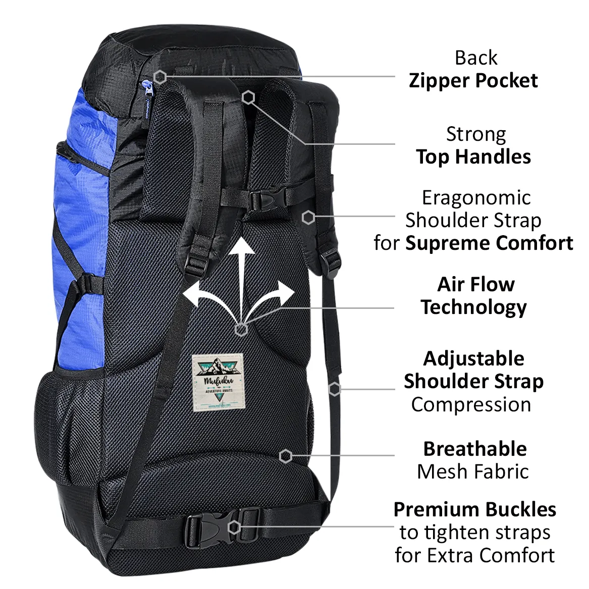 Fearless 60 LTR Rucksack - Black   Blue