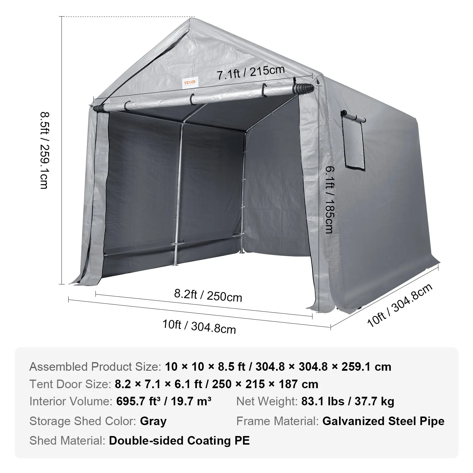 (FINAL PRICES ARE LOWER ON OUR SITE!) VEVOR Portable Shed Outdoor Storage Shelter, 10 x 10 x 8.5 ft Heavy Duty All-Season Instant Storage Tent Tarp Sheds with Roll-up Zipper Door and Ventilated Windows For Motorcycle, Bike, Garden Tools