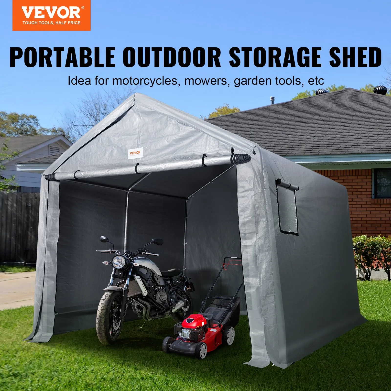 (FINAL PRICES ARE LOWER ON OUR SITE!) VEVOR Portable Shed Outdoor Storage Shelter, 10 x 10 x 8.5 ft Heavy Duty All-Season Instant Storage Tent Tarp Sheds with Roll-up Zipper Door and Ventilated Windows For Motorcycle, Bike, Garden Tools