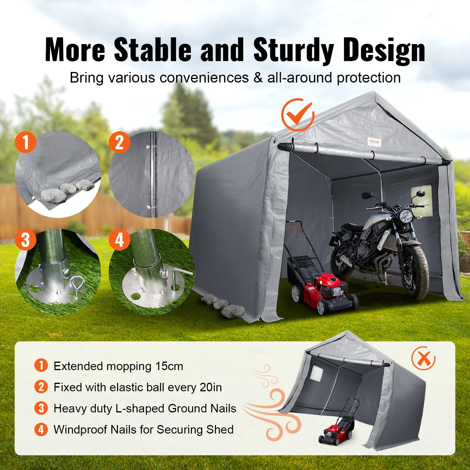 (FINAL PRICES ARE LOWER ON OUR SITE!) VEVOR Portable Shed Outdoor Storage Shelter, 10 x 10 x 8.5 ft Heavy Duty All-Season Instant Storage Tent Tarp Sheds with Roll-up Zipper Door and Ventilated Windows For Motorcycle, Bike, Garden Tools