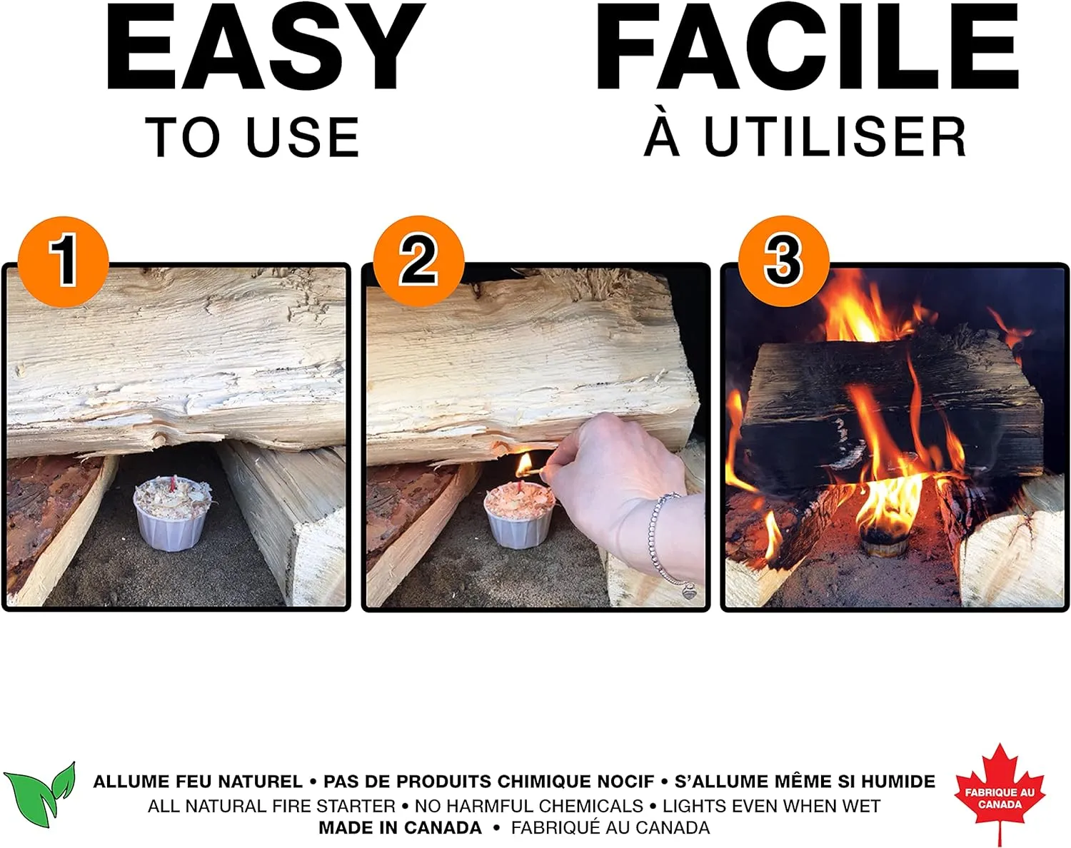 Fire Starters - Great for Fireplace, Wood Stoves, Camp Fire - 100% Natural - Made in Canada