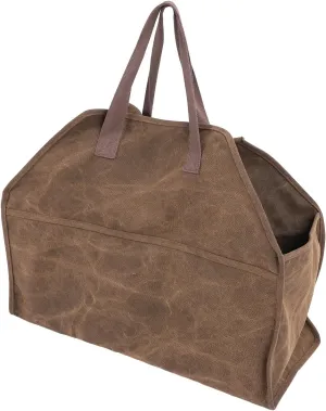 Firewood Carrier Bag, 22.4in Large Firewood Bag with Reinforce Duty Straps, Shoulder Bag or Top Hand Bag, Heavy Duty Waxed Canvas Log Carrier Tote for Firewood