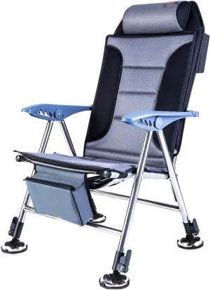 Fishing Chair Folding Reclining Multifunctional with Thick Wide Cushion and Foldable Backrest for Camping Outdoor Activities