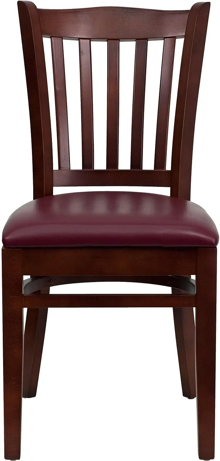 Flash Furniture 2 Pk. HERCULES Series Vertical Slat Back Mahogany Wood Restaurant Chair - Burgundy Vinyl Seat