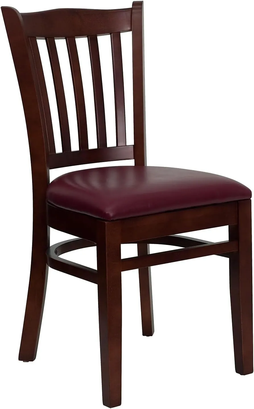 Flash Furniture 2 Pk. HERCULES Series Vertical Slat Back Mahogany Wood Restaurant Chair - Burgundy Vinyl Seat