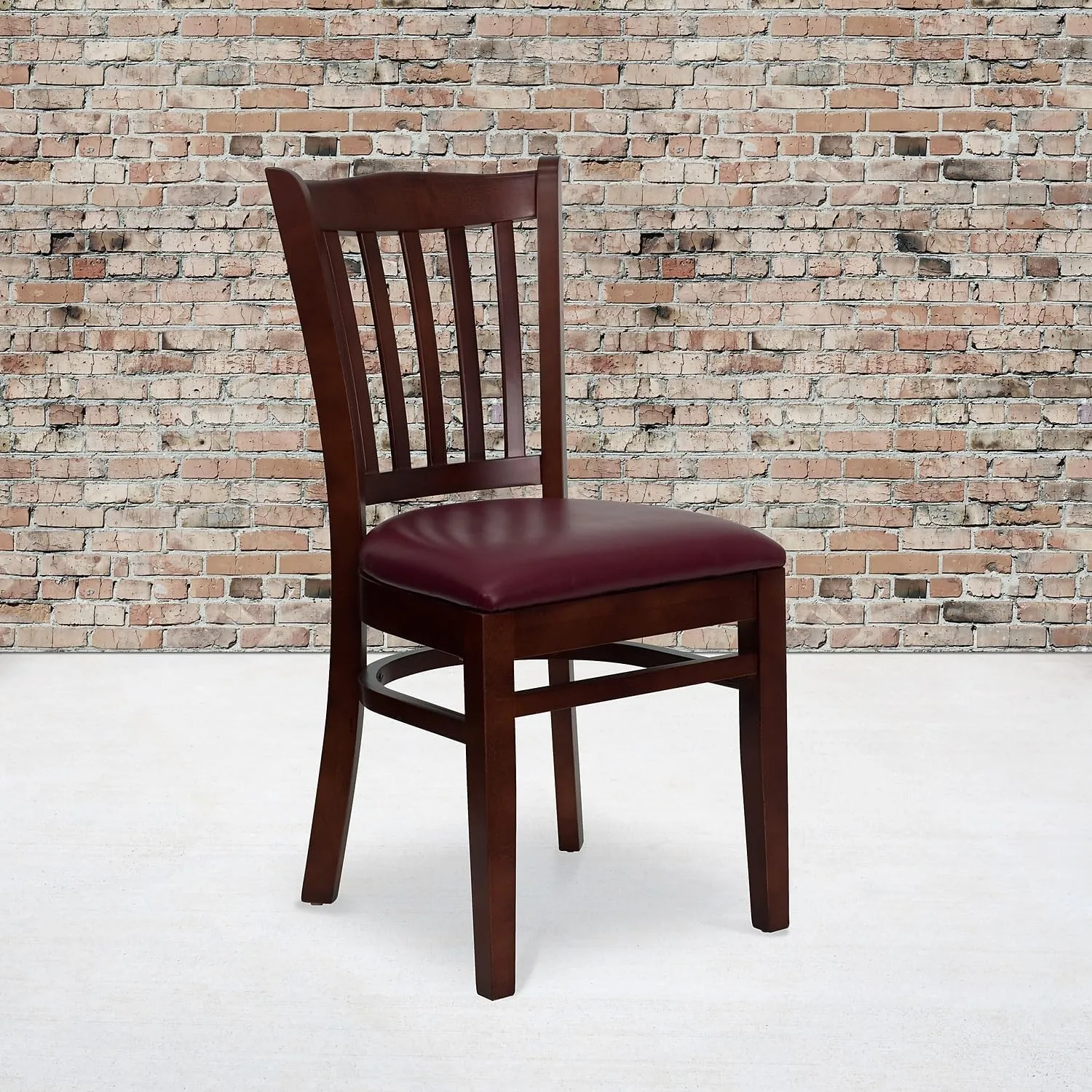 Flash Furniture 2 Pk. HERCULES Series Vertical Slat Back Mahogany Wood Restaurant Chair - Burgundy Vinyl Seat