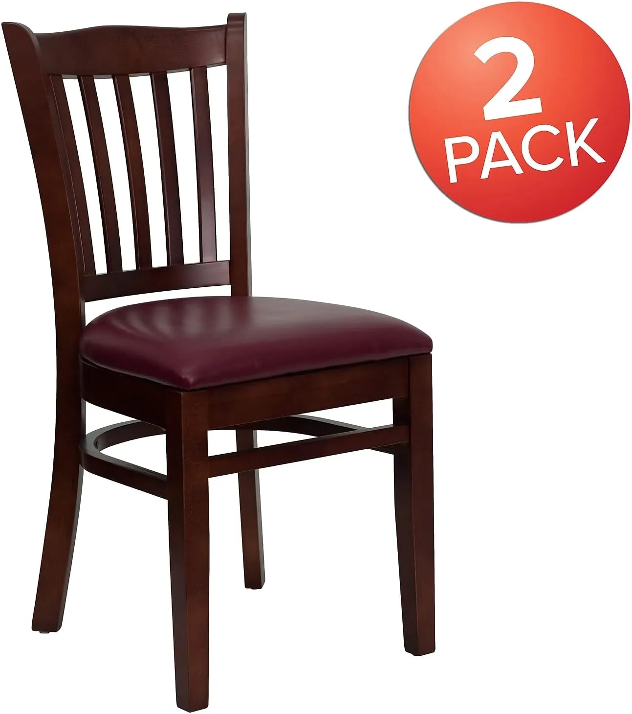 Flash Furniture 2 Pk. HERCULES Series Vertical Slat Back Mahogany Wood Restaurant Chair - Burgundy Vinyl Seat