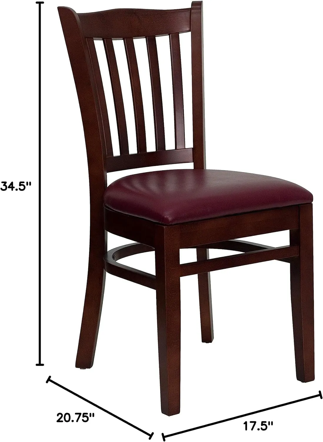 Flash Furniture 2 Pk. HERCULES Series Vertical Slat Back Mahogany Wood Restaurant Chair - Burgundy Vinyl Seat