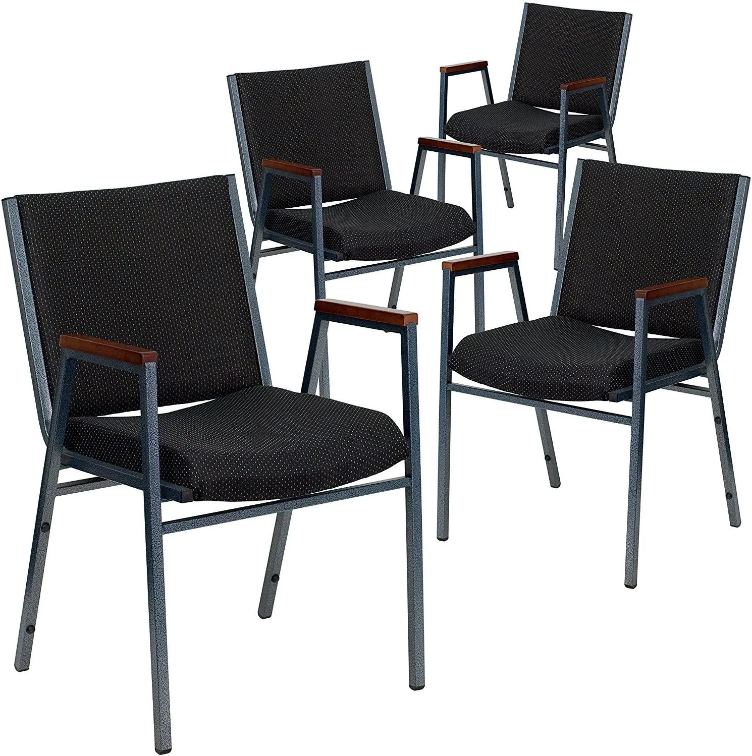 Flash Furniture 4 Pack HERCULES Series Heavy Duty Black Dot Fabric Stack Chair with Arms