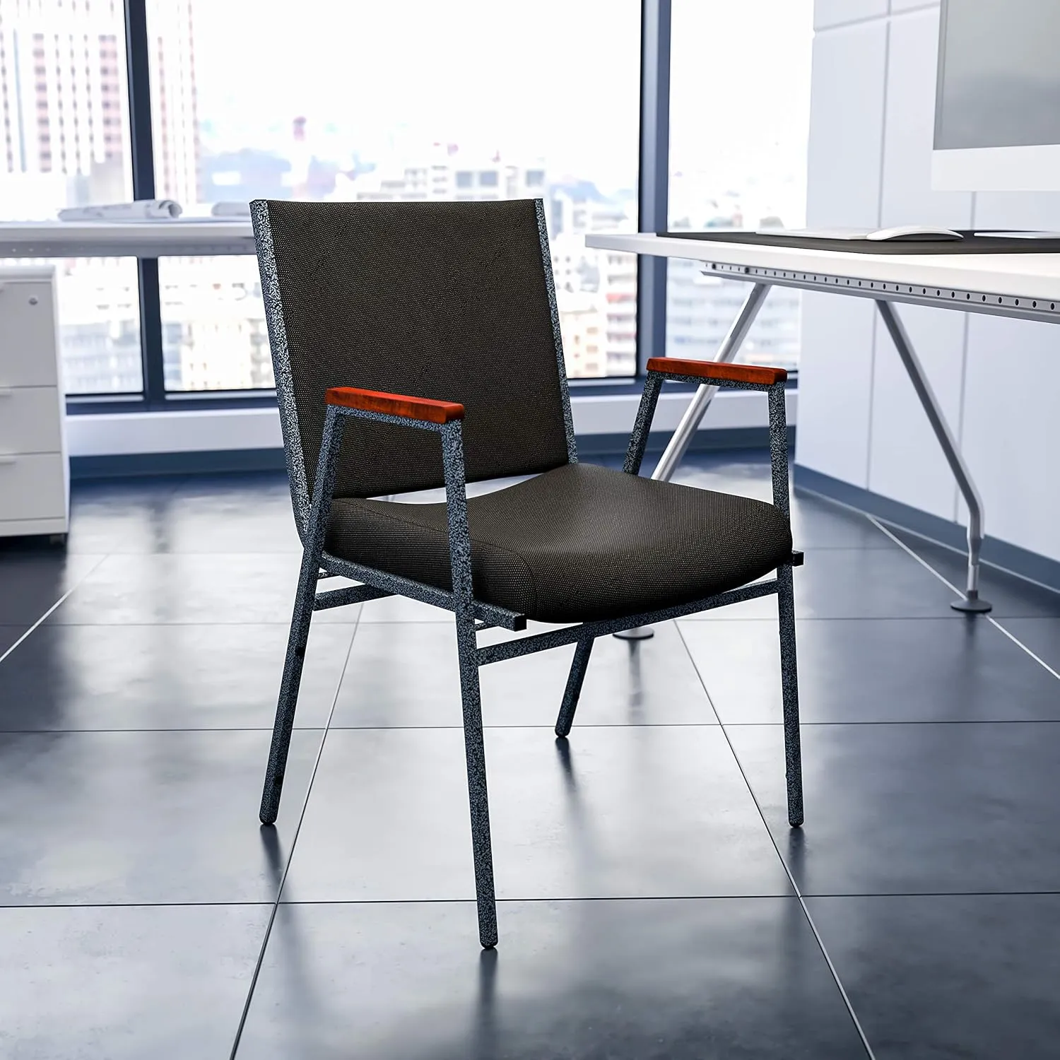 Flash Furniture 4 Pack HERCULES Series Heavy Duty Black Dot Fabric Stack Chair with Arms
