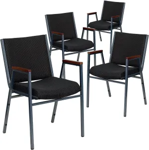 Flash Furniture 4 Pack HERCULES Series Heavy Duty Black Dot Fabric Stack Chair with Arms