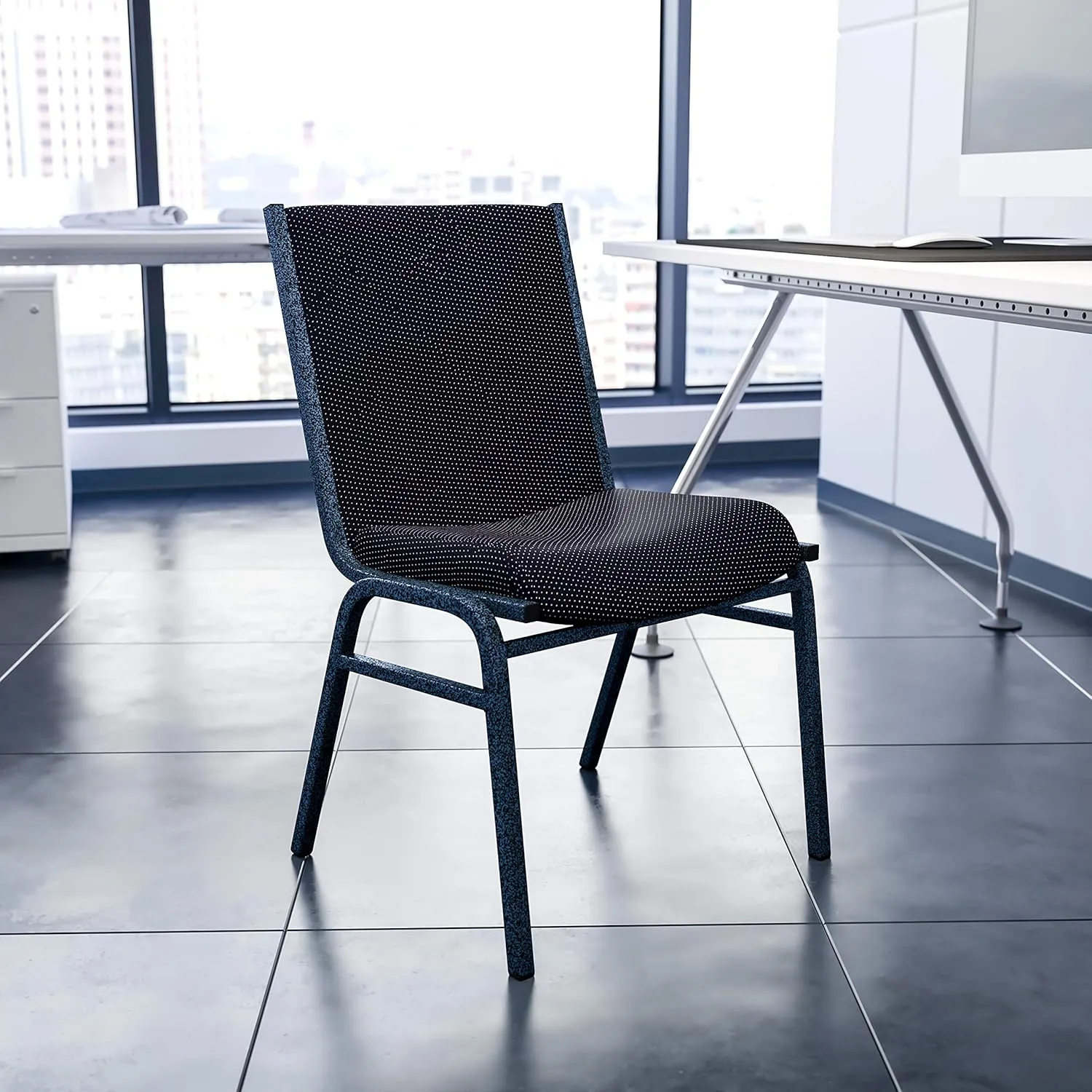 Flash Furniture 4 Pack HERCULES Series Heavy Duty Black Dot Fabric Stack Chair