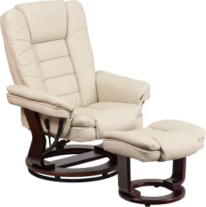 Flash Furniture Bali Contemporary Multi-Position LeatherSoft Recliner Chair with Ottoman, 360-Degree Swivel Recliner Chair/Ottoman Set, Beige