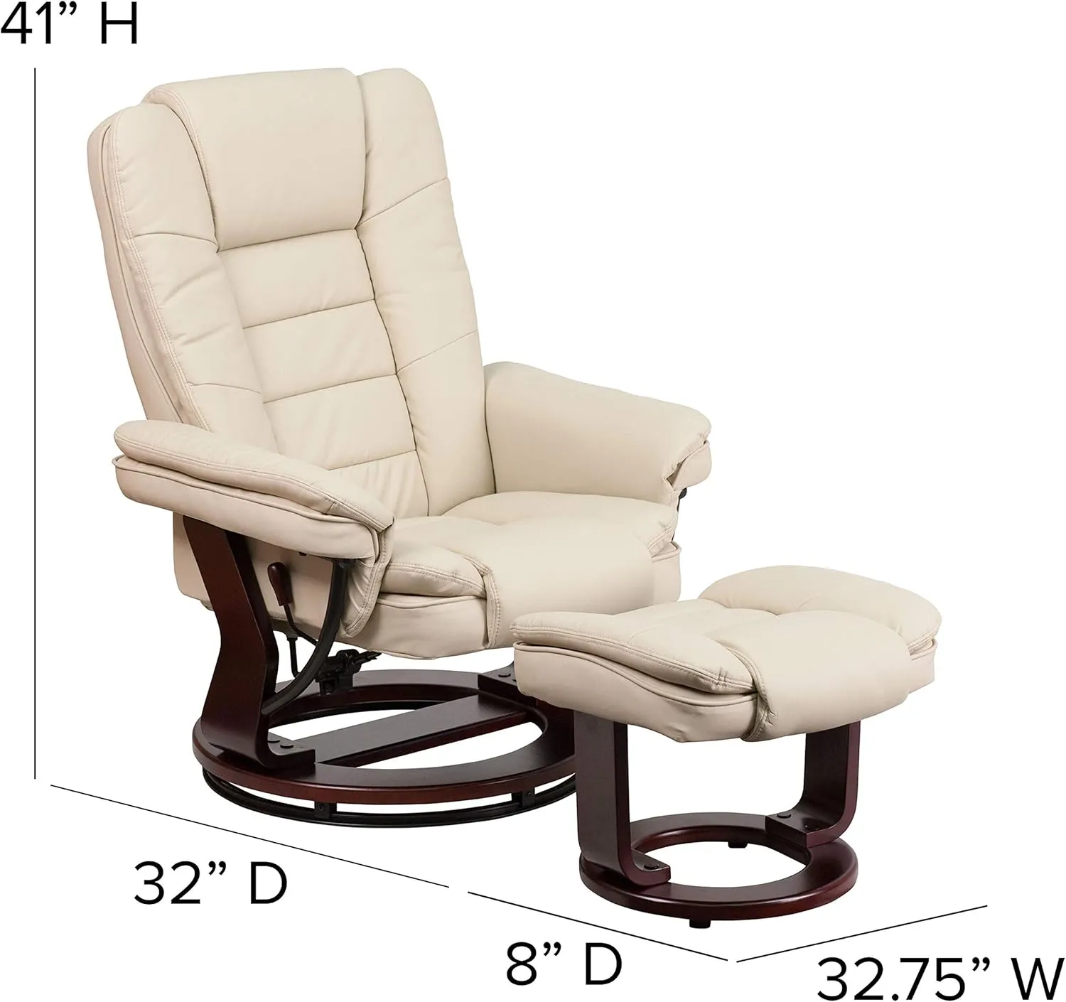 Flash Furniture Bali Contemporary Multi-Position LeatherSoft Recliner Chair with Ottoman, 360-Degree Swivel Recliner Chair/Ottoman Set, Beige
