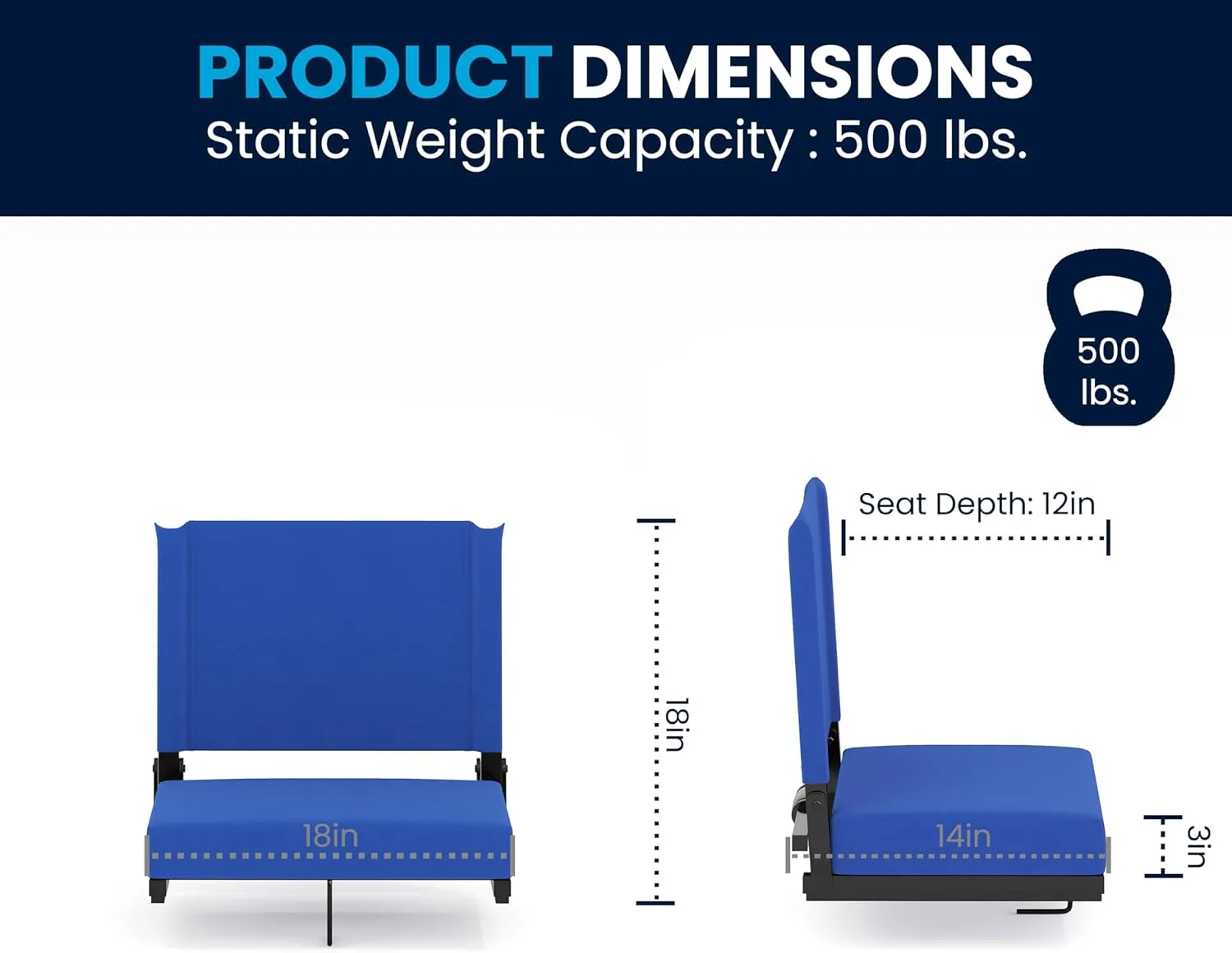 Flash Furniture Grandstand Portable Stadium Seats for Bleachers or Benches, Folding Padded Stadium Chairs with Handle, Pack of 2, 500 lb. Weight Capacity, Blue