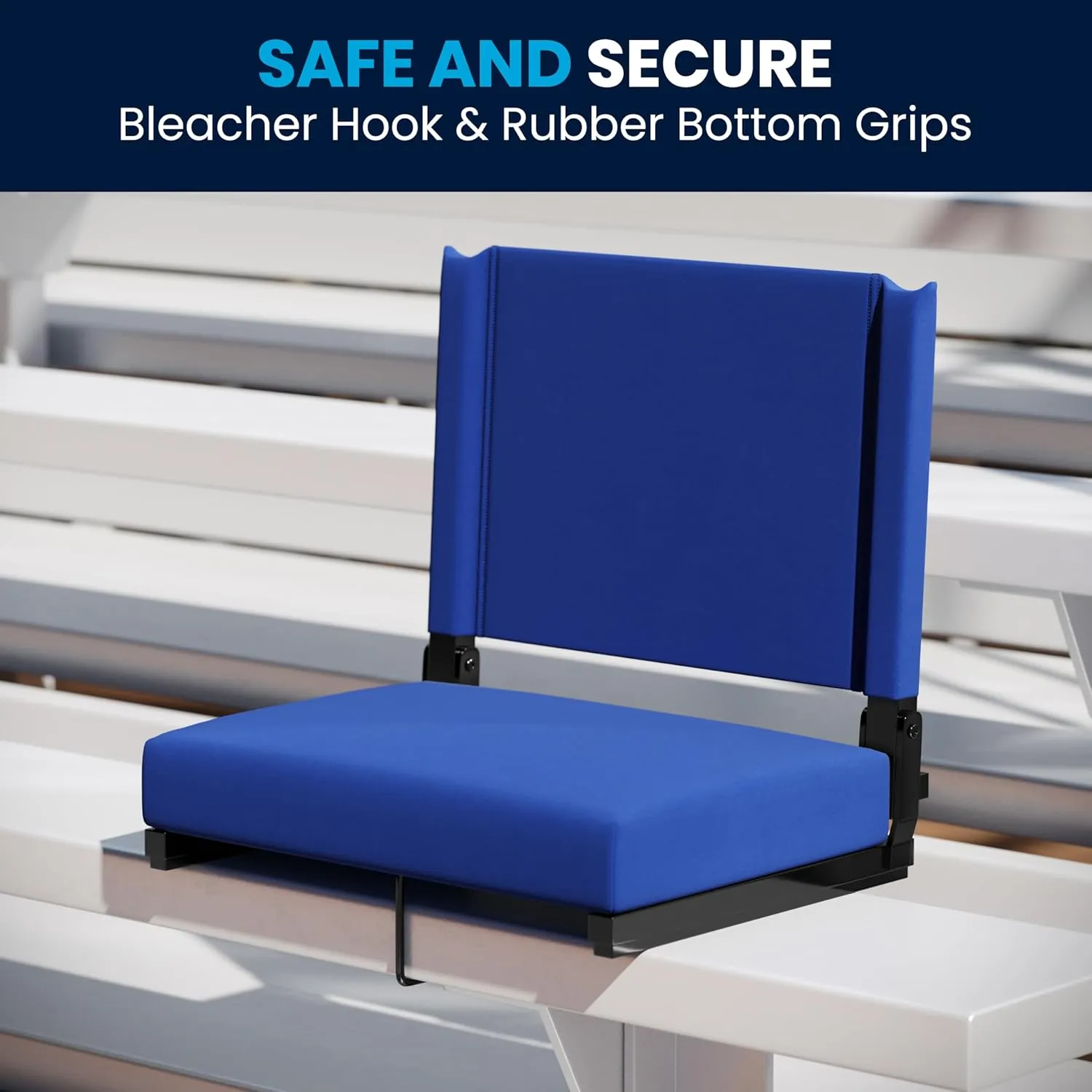 Flash Furniture Grandstand Portable Stadium Seats for Bleachers or Benches, Folding Padded Stadium Chairs with Handle, Pack of 2, 500 lb. Weight Capacity, Blue