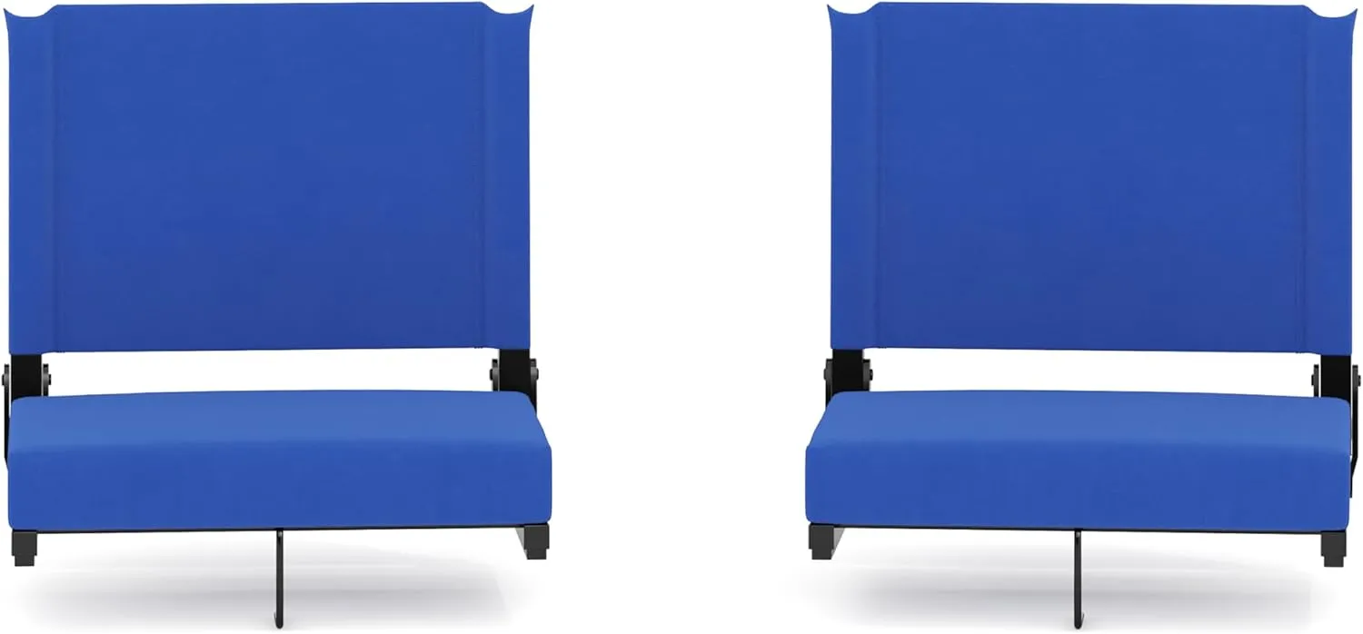 Flash Furniture Grandstand Portable Stadium Seats for Bleachers or Benches, Folding Padded Stadium Chairs with Handle, Pack of 2, 500 lb. Weight Capacity, Blue