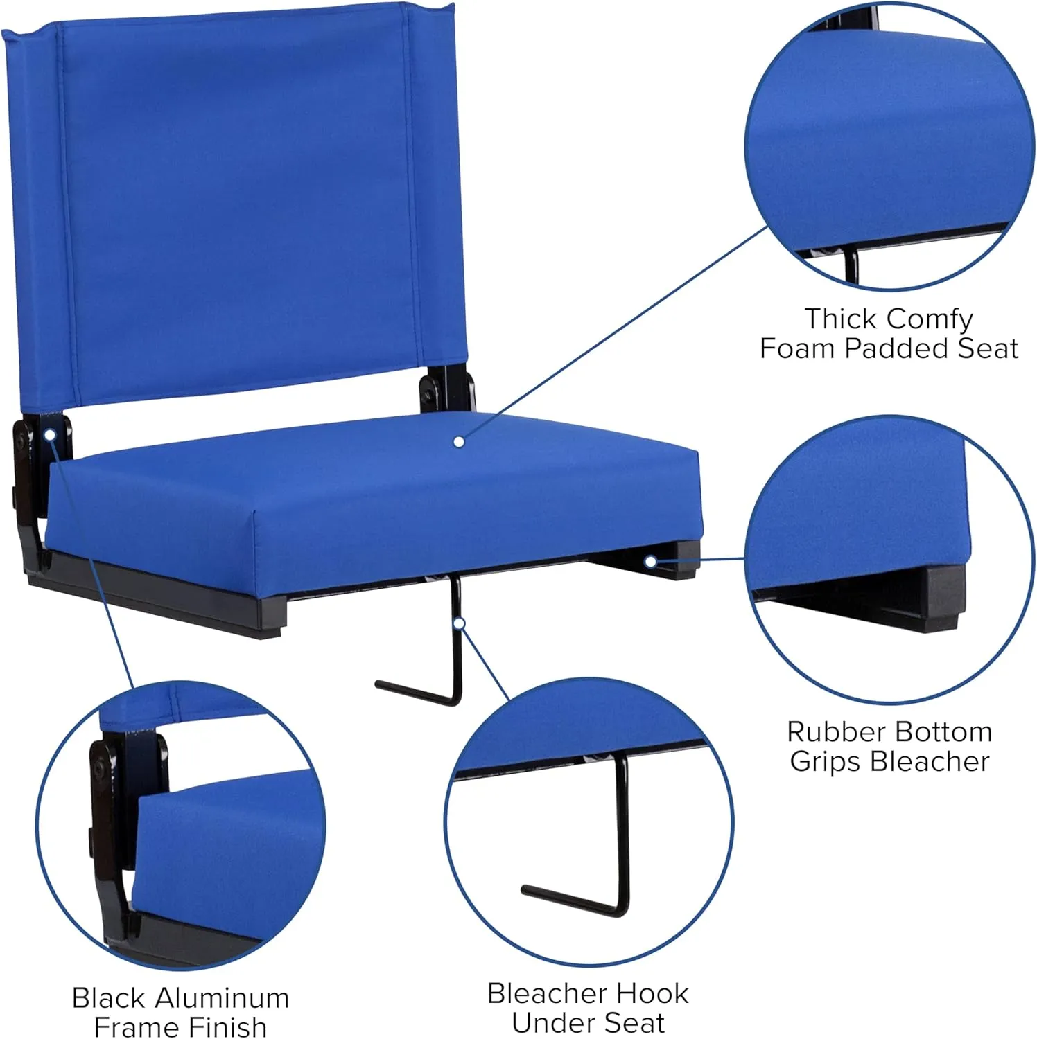 Flash Furniture Grandstand Portable Stadium Seats for Bleachers or Benches, Folding Padded Stadium Chairs with Handle, Pack of 2, 500 lb. Weight Capacity, Blue