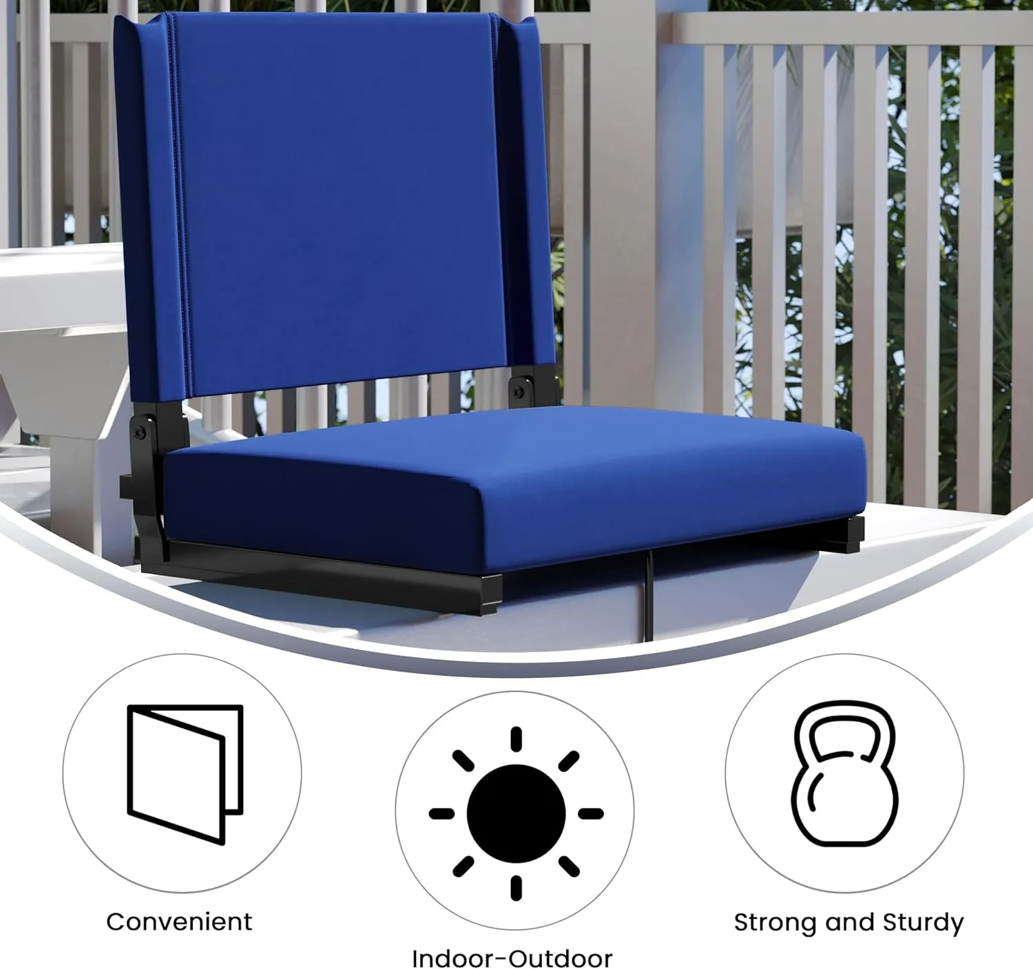 Flash Furniture Grandstand Portable Stadium Seats for Bleachers or Benches, Folding Padded Stadium Chairs with Handle, Pack of 2, 500 lb. Weight Capacity, Blue