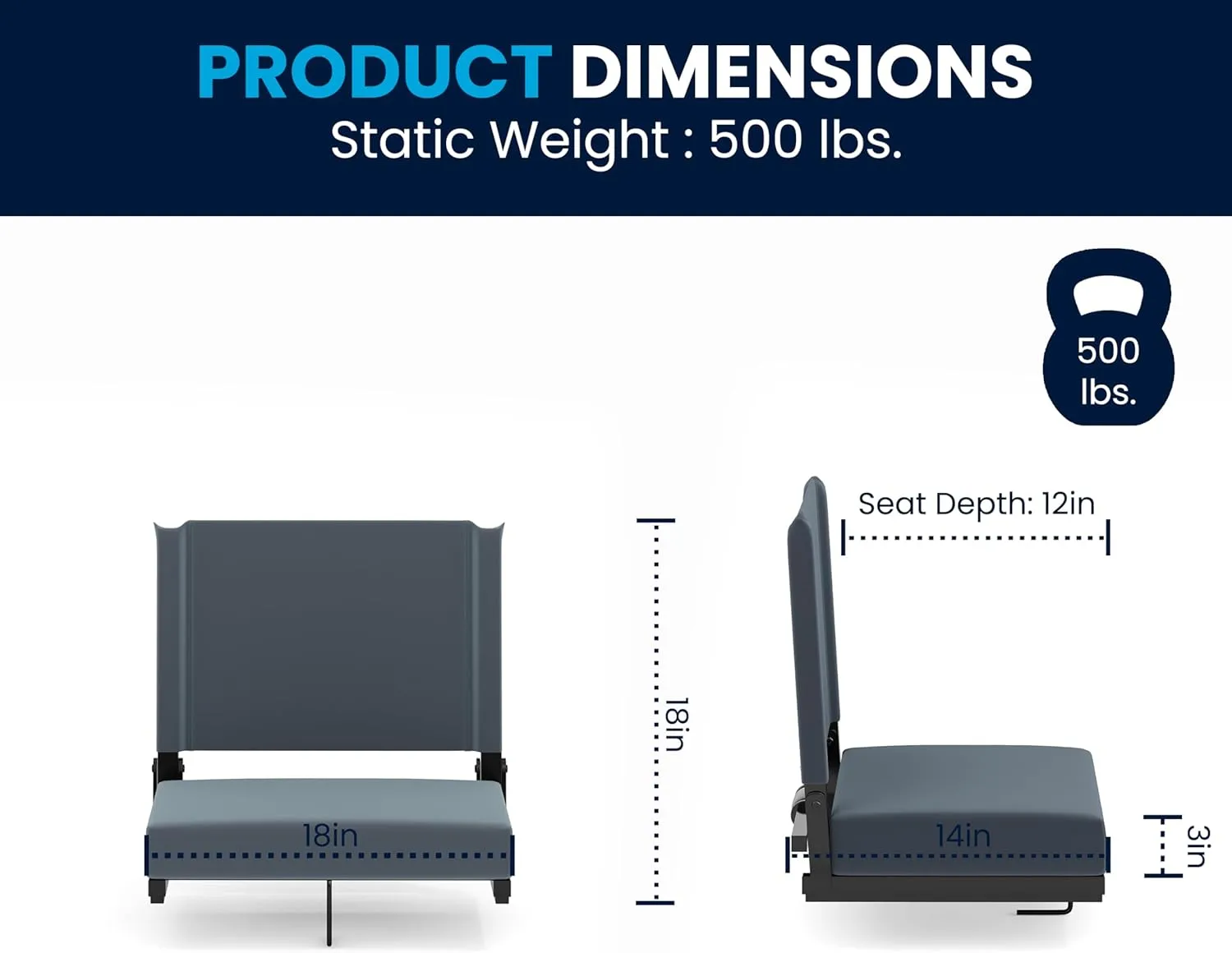 Flash Furniture Grandstand Portable Stadium Seats for Bleachers or Benches, Folding Padded Stadium Chairs with Handle, Pack of 2, 500 lb. Weight Capacity, Dark Blue
