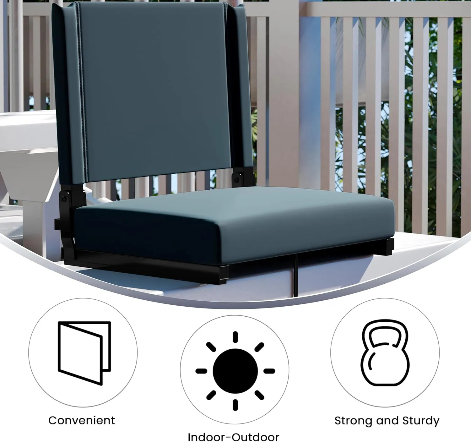 Flash Furniture Grandstand Portable Stadium Seats for Bleachers or Benches, Folding Padded Stadium Chairs with Handle, Pack of 2, 500 lb. Weight Capacity, Dark Blue